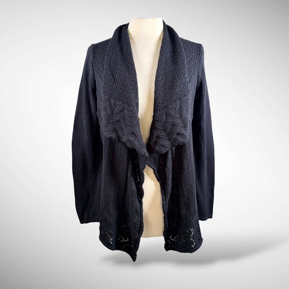 Design History Sweaters - DESIGN HISTORY NWOT Black Cotton Blend Waterfall Front Cardigan, Large